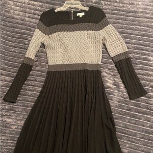 Calvin Klein Black and Gray Long Sleeve Dress